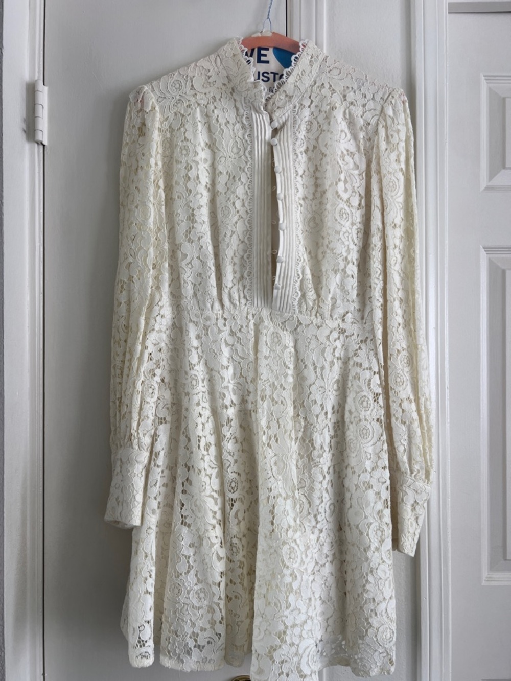 Bardot Ivory Lace Long-Sleeve High-Neck Dress